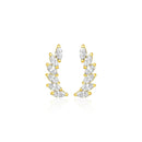 14k Yellow Gold Leaf Motif Climber Post Earrings with Marquise Cubic Zirconias - Forever in Harmony