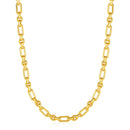 Rounded Rectangular Link Necklace with Textured Round Links in 14k Yellow Gold - Forever in Harmony