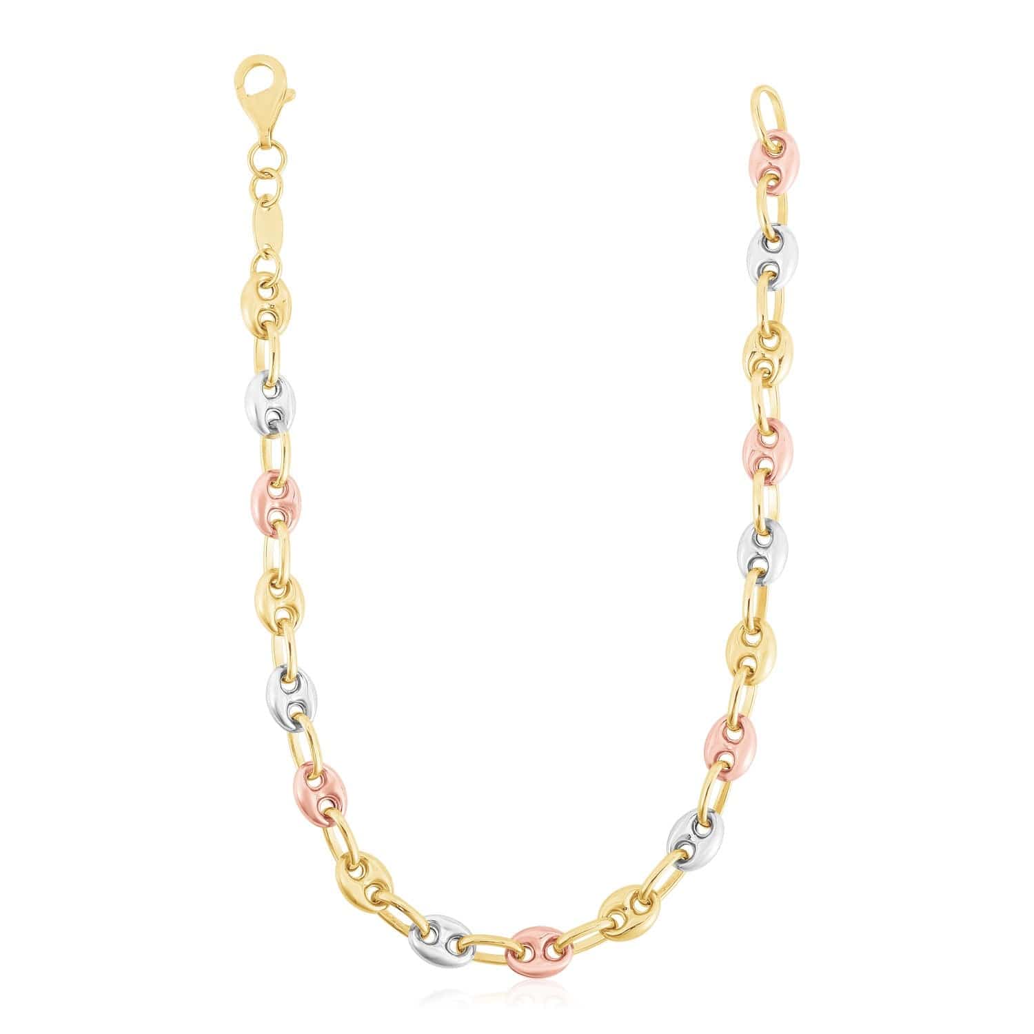 14k Tri Color Gold High Polish Puffed Mariner Link Chain (4.90 mm) - Forever in Harmony