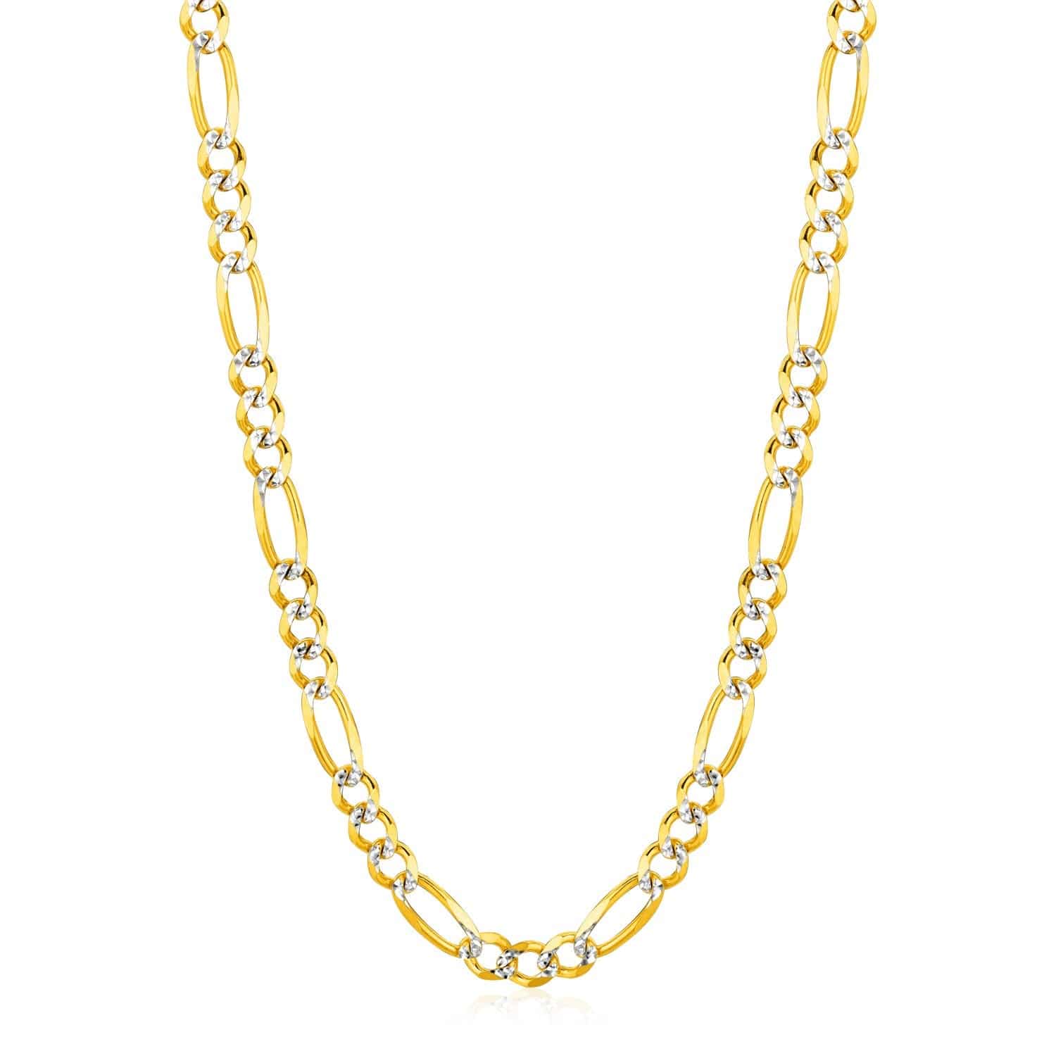 14K Yellow Gold Solid Pave Figaro Chain (5.90 mm)