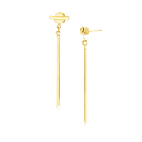 14k Yellow Gold Modern Disc and Bar Drop Earrings - Forever in Harmony