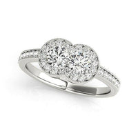 14k White Gold Two Stone Diamond Halo Ring (3/4 cttw) - Forever in Harmony