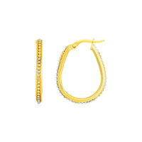 14k Two Tone Gold Oval Hoop Earrings with Bead Texture - Forever in Harmony