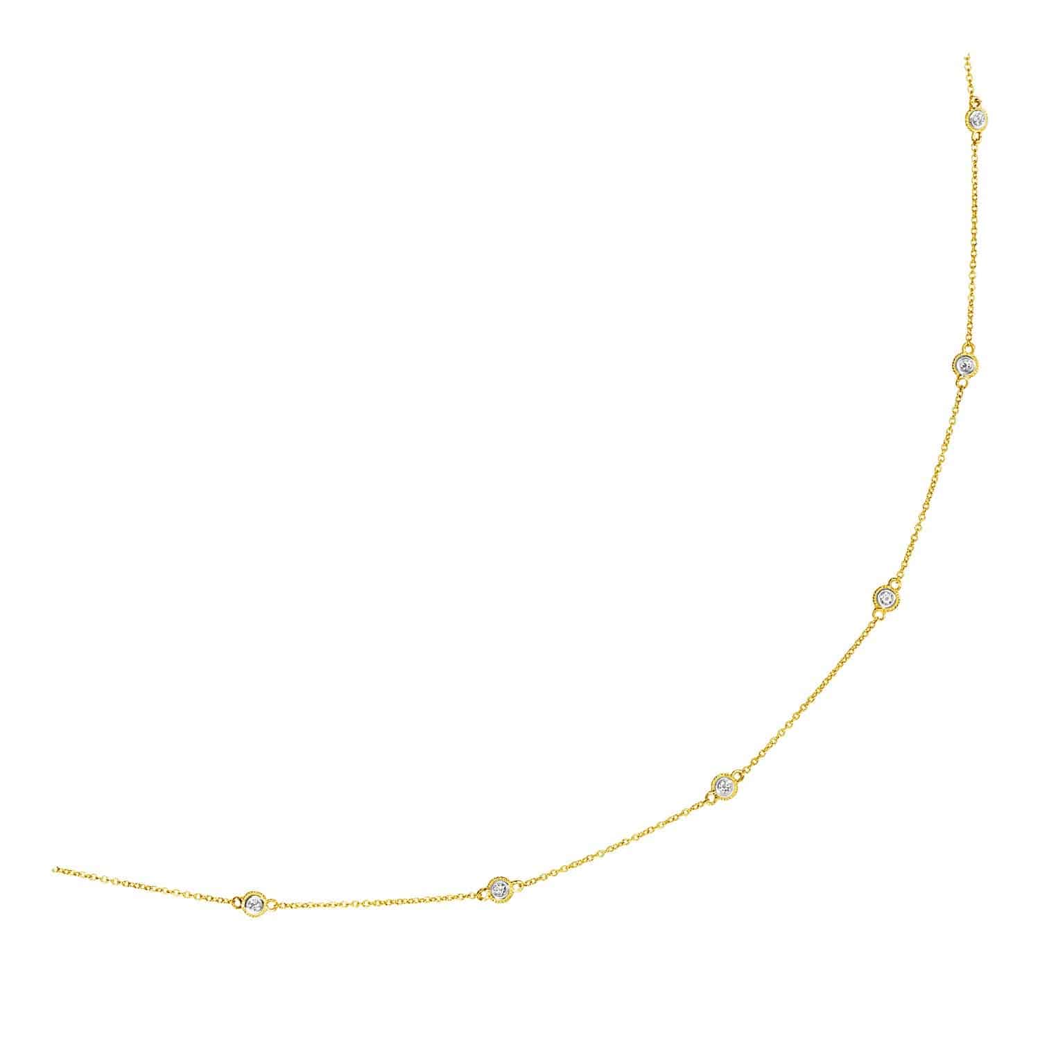 14k Yellow Gold Station Necklace with Round Diamonds |