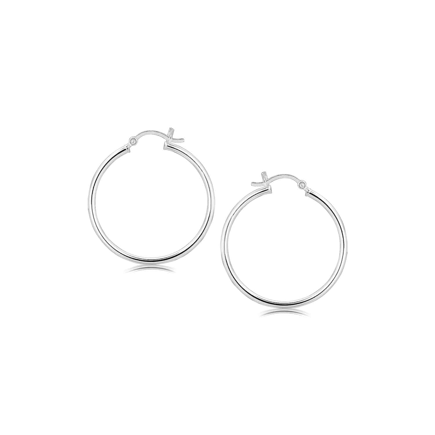 Sterling Silver Thin Polished Hoop Style Earrings with Rhodium Plating (2x30mm) - Forever in Harmony