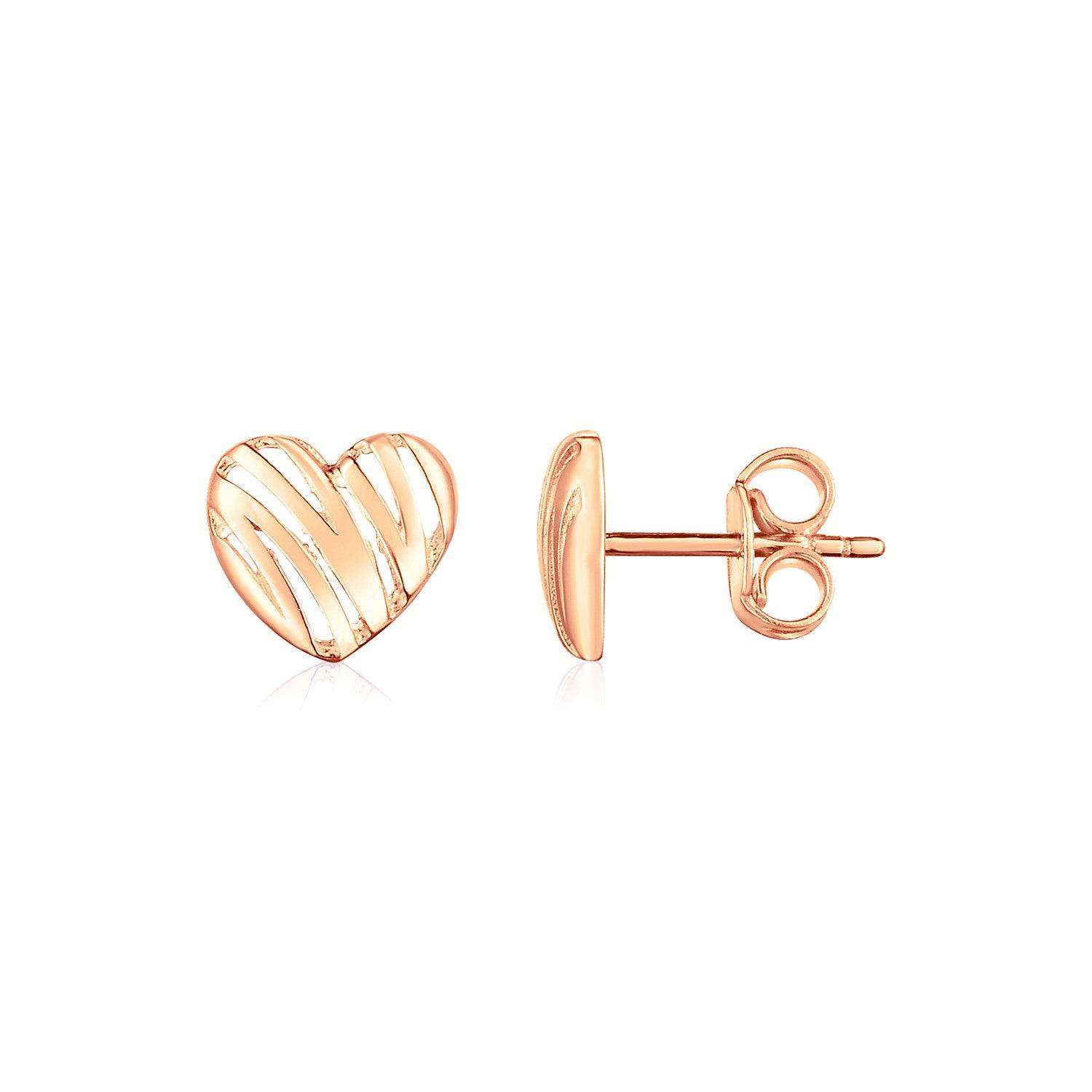 14K Rose Gold High Polish Scribble Heart Stud Earrings - Forever in Harmony