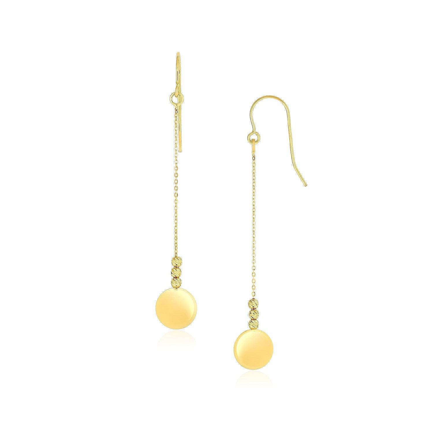 10k Yellow Gold Bead and Shiny Disc Drop Earrings - Forever in Harmony