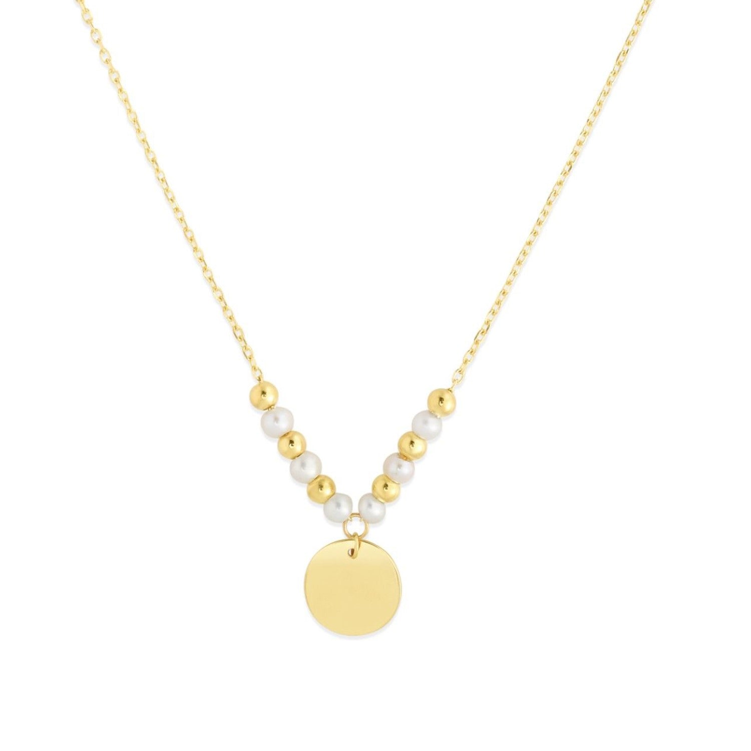 14k Yellow Gold High Polish Beaded Pearl Disc Drop Pallina Necklace - Forever in Harmony