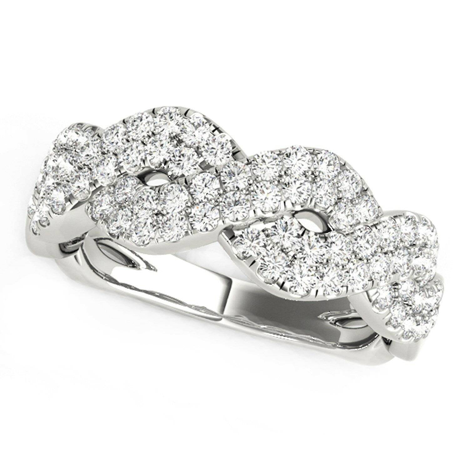 Diamond Studded Interlocking Waves Ring in 14k White Gold (5/8 cttw) - Forever in Harmony