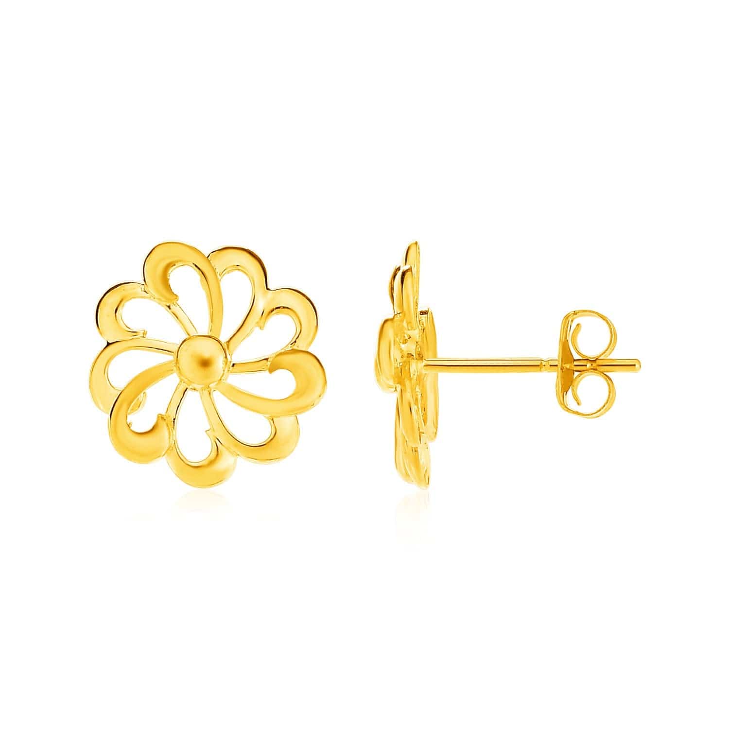 14k Yellow Gold Post Earrings with Flowers - Forever in Harmony