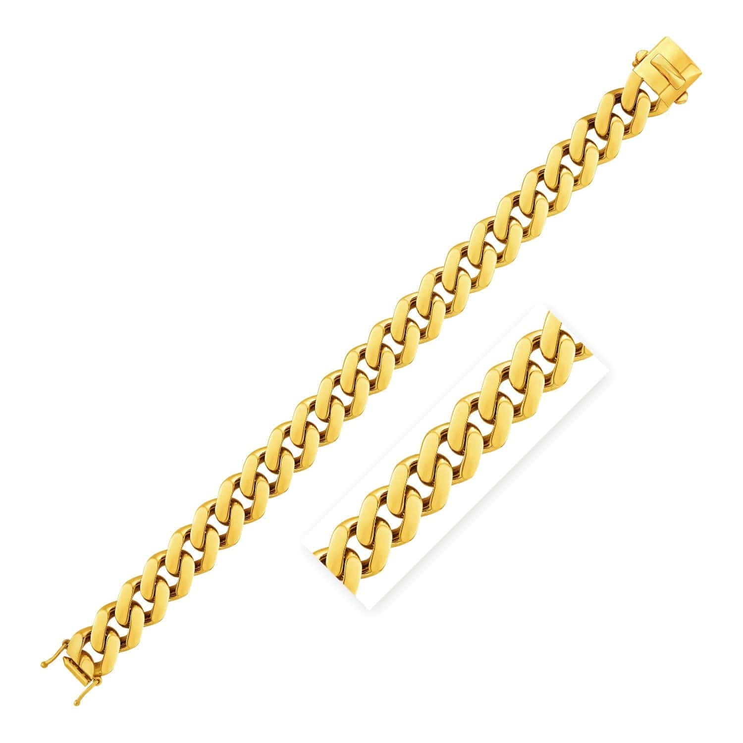 14k Yellow Gold 8 1/2 inch Wide Polished Curb Chain Bracelet (13.50 mm) | 8.5''