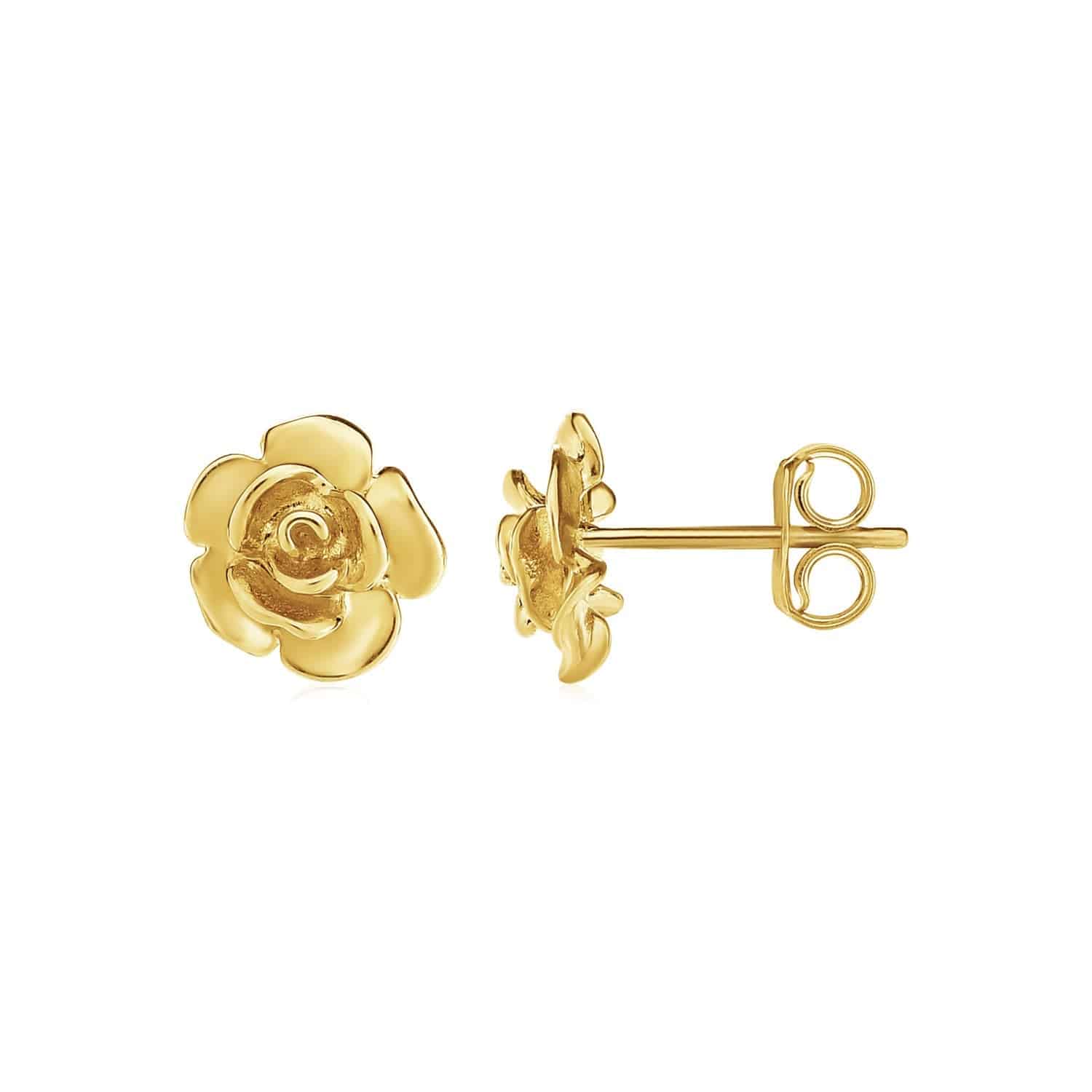 14k Yellow Gold Post Earrings with Roses(9.2mm) - Forever in Harmony