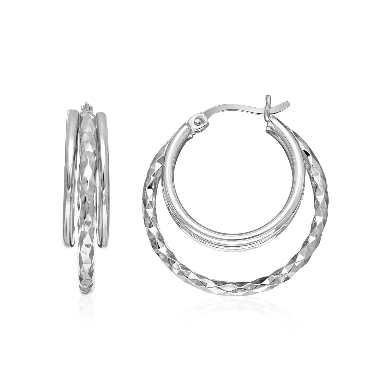 Two-Part Graduated Polished and Textured Hoop Earrings in Sterling Silver - Forever in Harmony