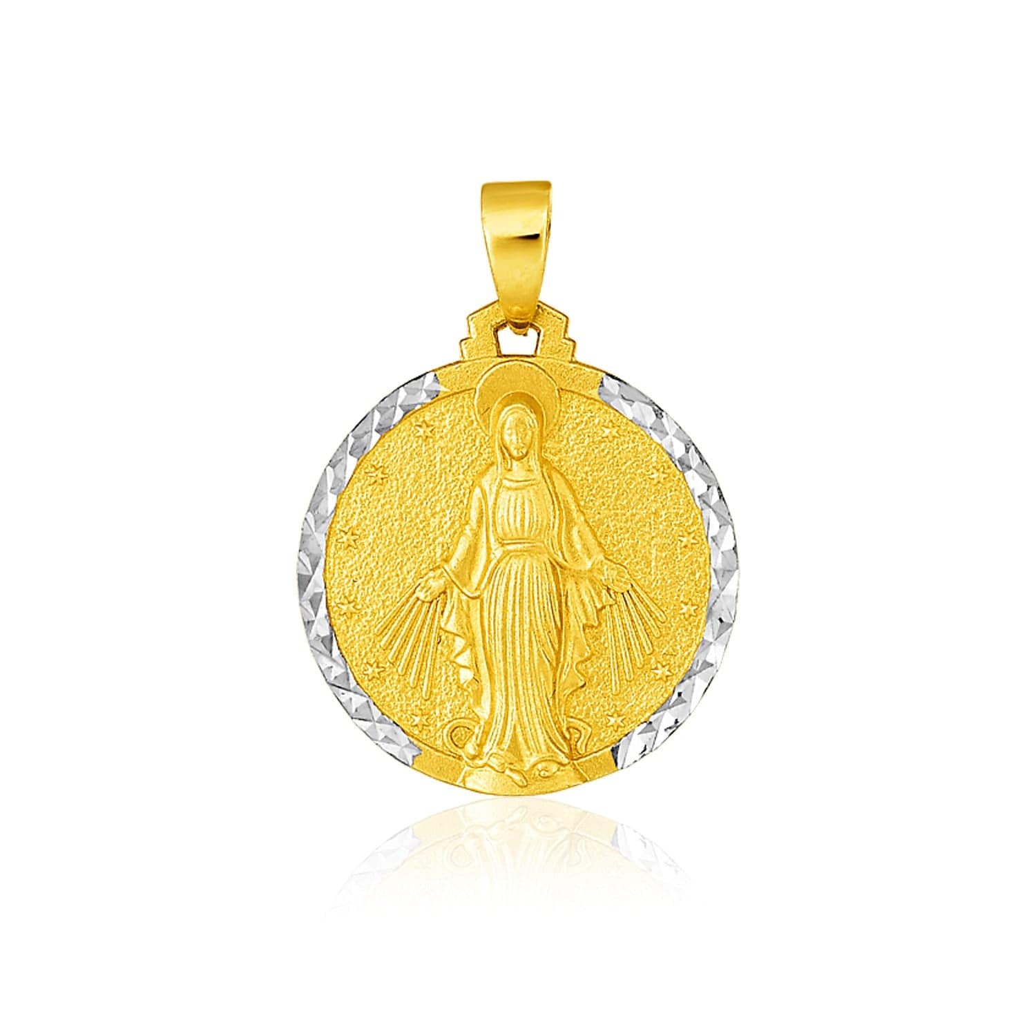 14k Two Tone Gold Round Religious Medal Pendant - Forever in Harmony