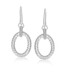 Sterling Silver Rhodium Finished Diamond Embellished Oval Rope Drop Earrings - Forever in Harmony