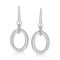 Sterling Silver Rhodium Finished Diamond Embellished Oval Rope Drop Earrings - Forever in Harmony