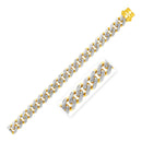 14k Two Tone Gold 8 1/2 inch Wide Curb Chain Bracelet with White Pave (13.50 mm) | - Forever in Harmony