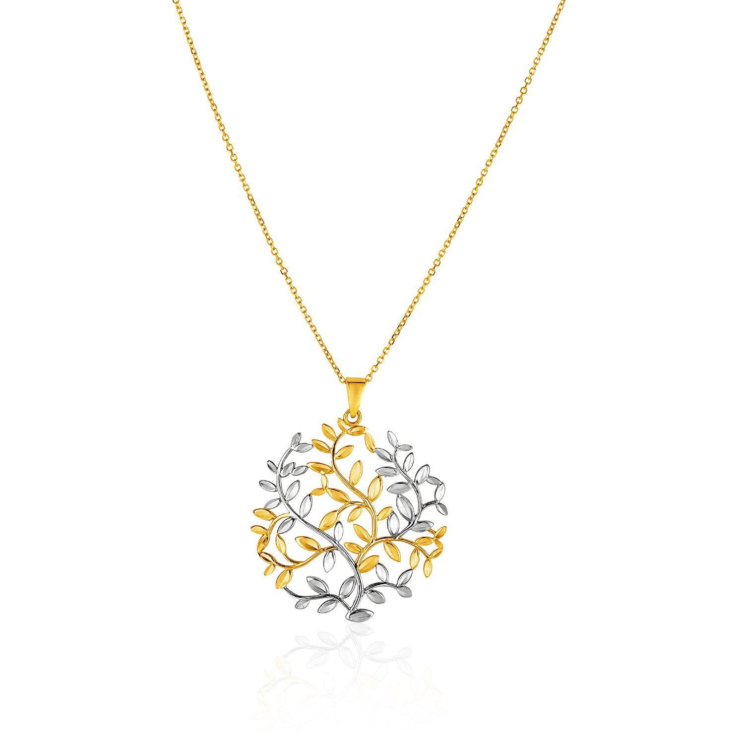 14k Two-Tone Yellow and White Gold Tree of Life Pendant - Forever in Harmony