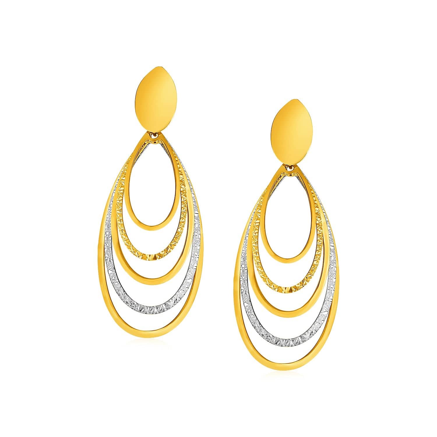 14k Two Tone Gold Two Toned Post Earrings with Graduated Ovals - Forever in Harmony