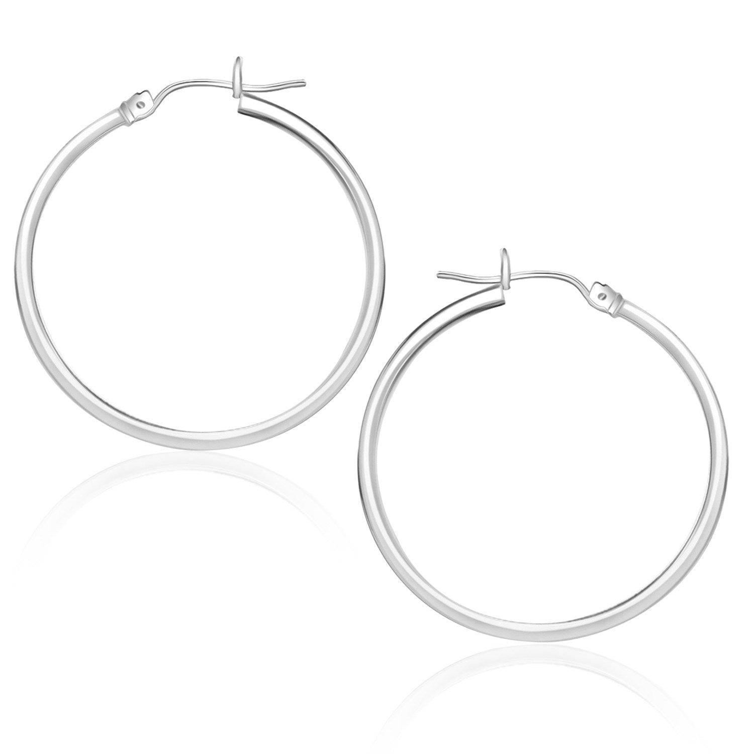 10k White Gold Polished Hoop Earrings (1.5x25 mm) - Forever in Harmony