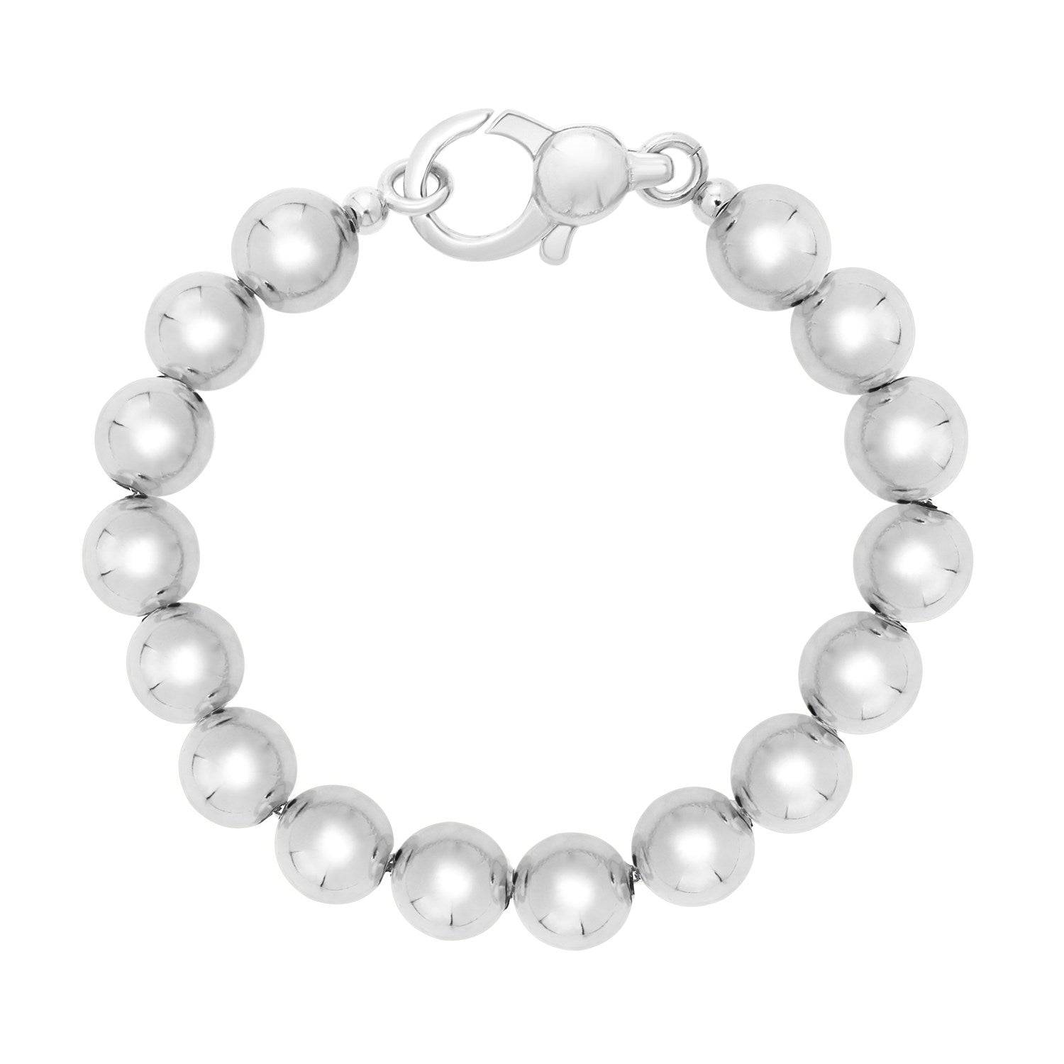 Rhodium Plated Sterling Silver Bold Bead Bracelet (10.00 mm) - Forever in Harmony