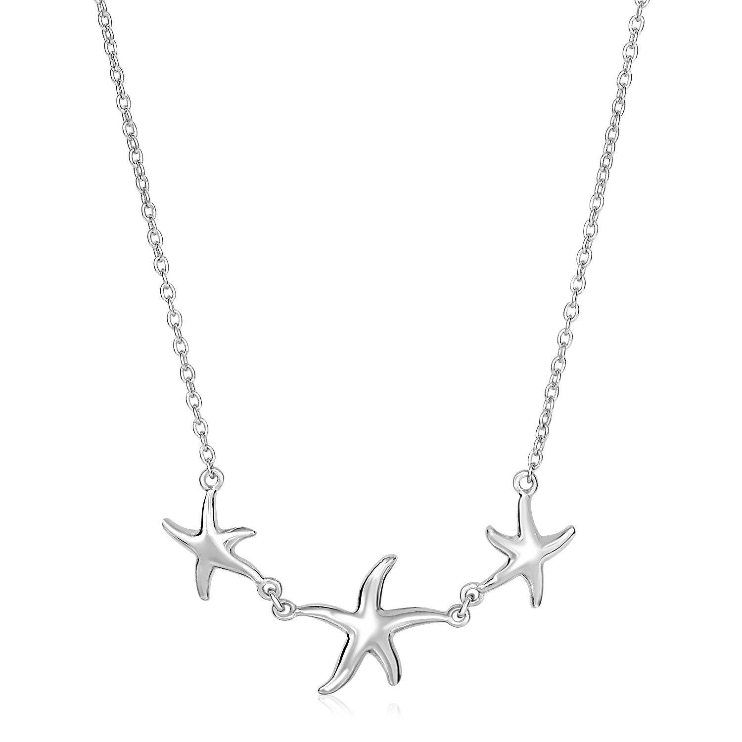 Sterling Silver Necklace with Three Starfish - Forever in Harmony