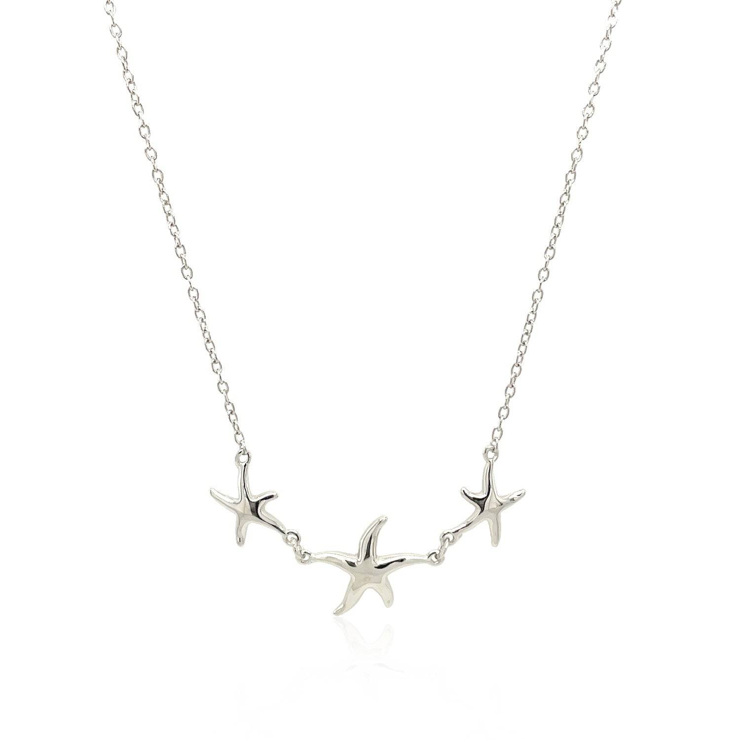 Sterling Silver Necklace with Three Starfish