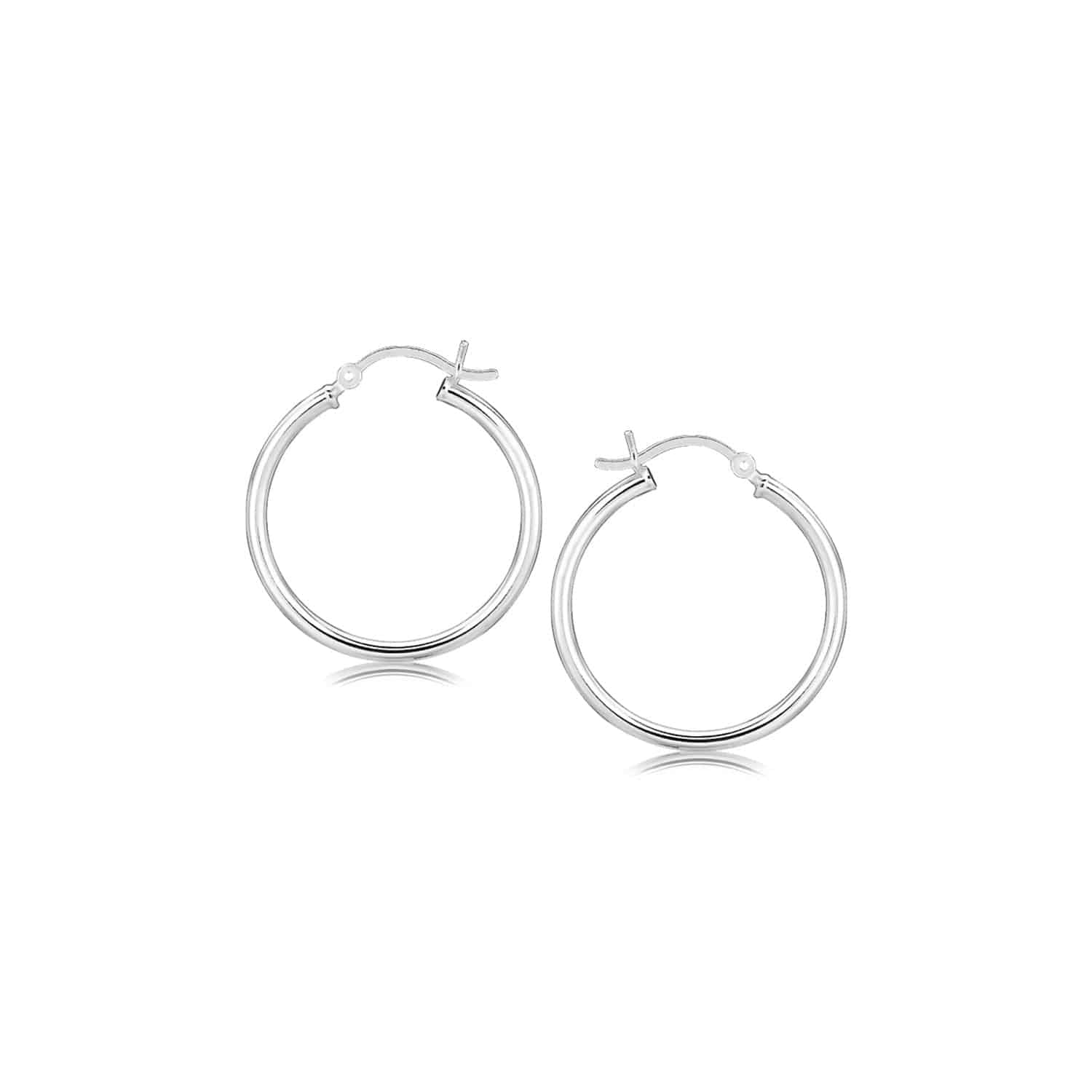 Sterling Silver Rhodium Plated Thin and Polished Hoop Motif Earrings (2x25mm) - Forever in Harmony