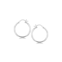 Sterling Silver Rhodium Plated Thin and Polished Hoop Motif Earrings (2x25mm) - Forever in Harmony