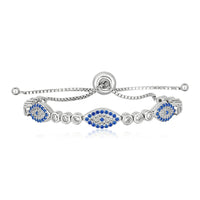 Sterling Silver Adjustable Enameled Evil Eye Bracelet with Cubic Zirconias - Forever in Harmony