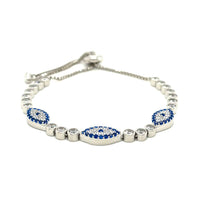 Sterling Silver Adjustable Enameled Evil Eye Bracelet with Cubic Zirconias - Forever in Harmony