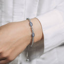 Sterling Silver Adjustable Enameled Evil Eye Bracelet with Cubic Zirconias - Forever in Harmony