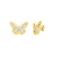 Checkered Butterfly Earrings in 14K Yellow Gold - Forever in Harmony