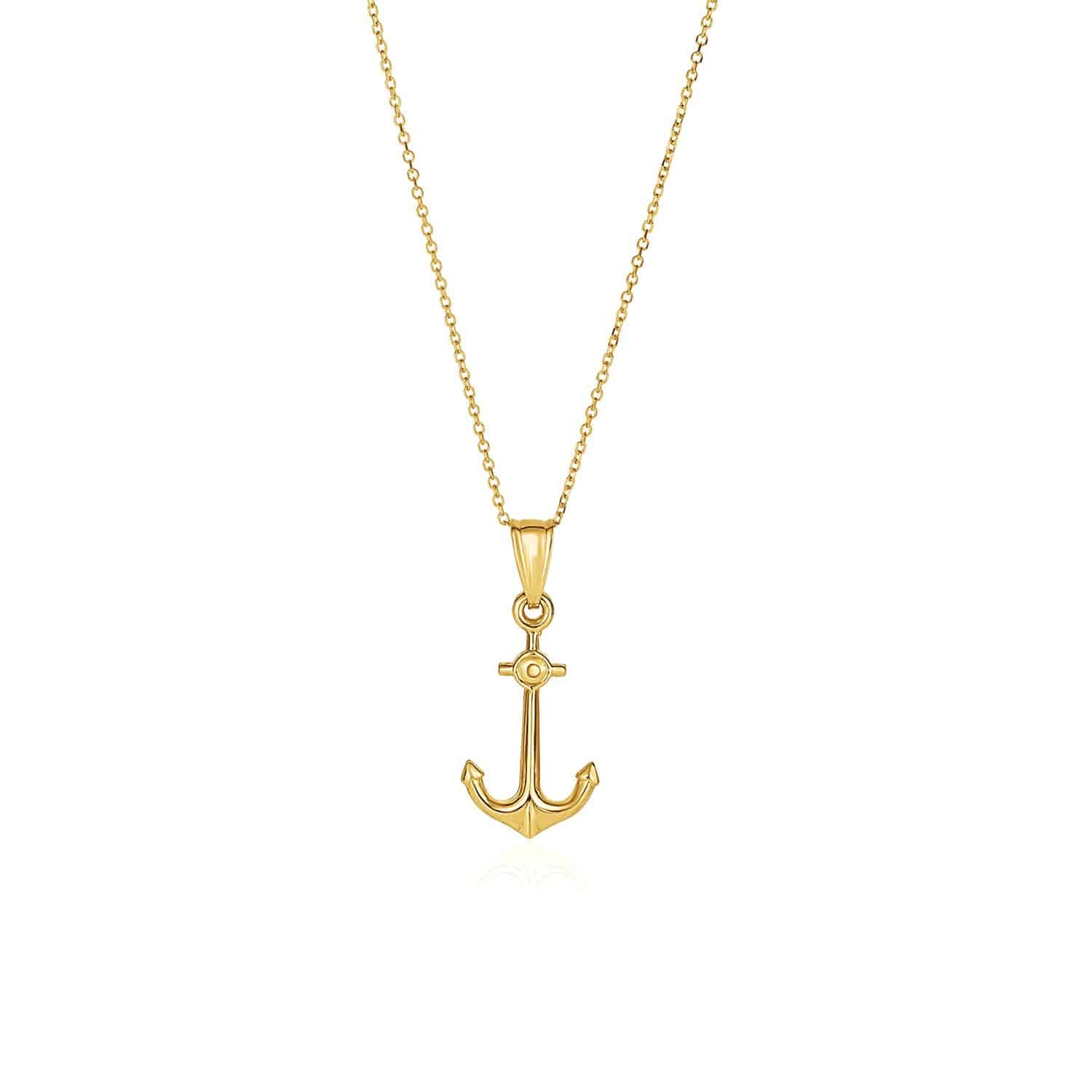 14k Yellow Gold Cable Chain with Anchor Pendant - Forever in Harmony