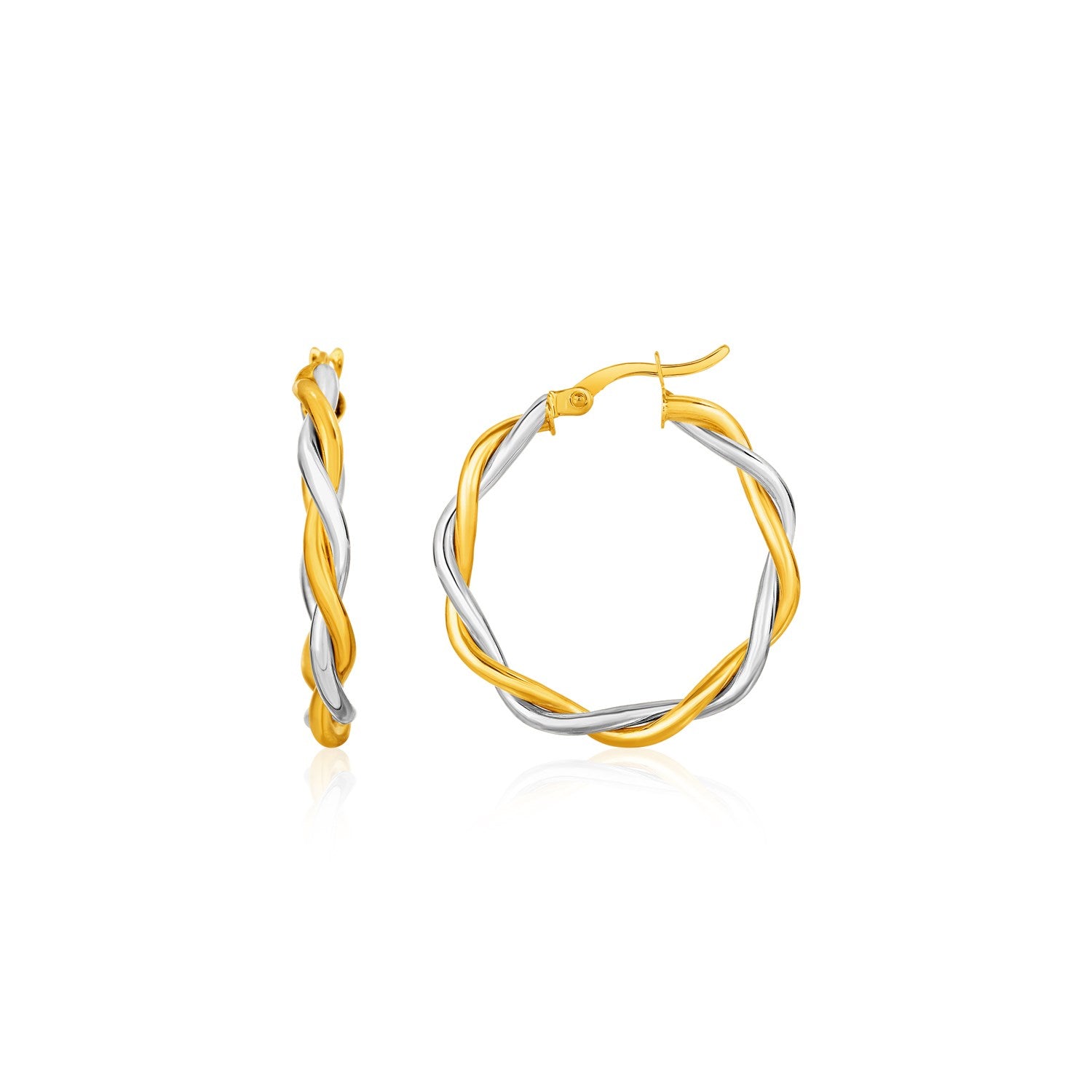 Two-Tone Twisted Wire Round Hoop Earrings in 10k Yellow and White Gold(3x15mm) - Forever in Harmony