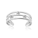 Sterling Silver Rhodium Plated Triple Line Open Motif Cubic Zirconia Toe Ring - Forever in Harmony