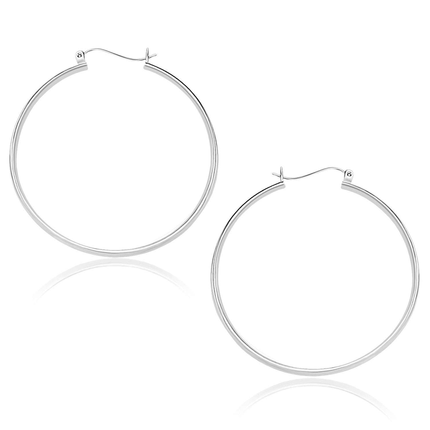 10k White Gold Polished Hoop Earrings (1.5x40mm) - Forever in Harmony