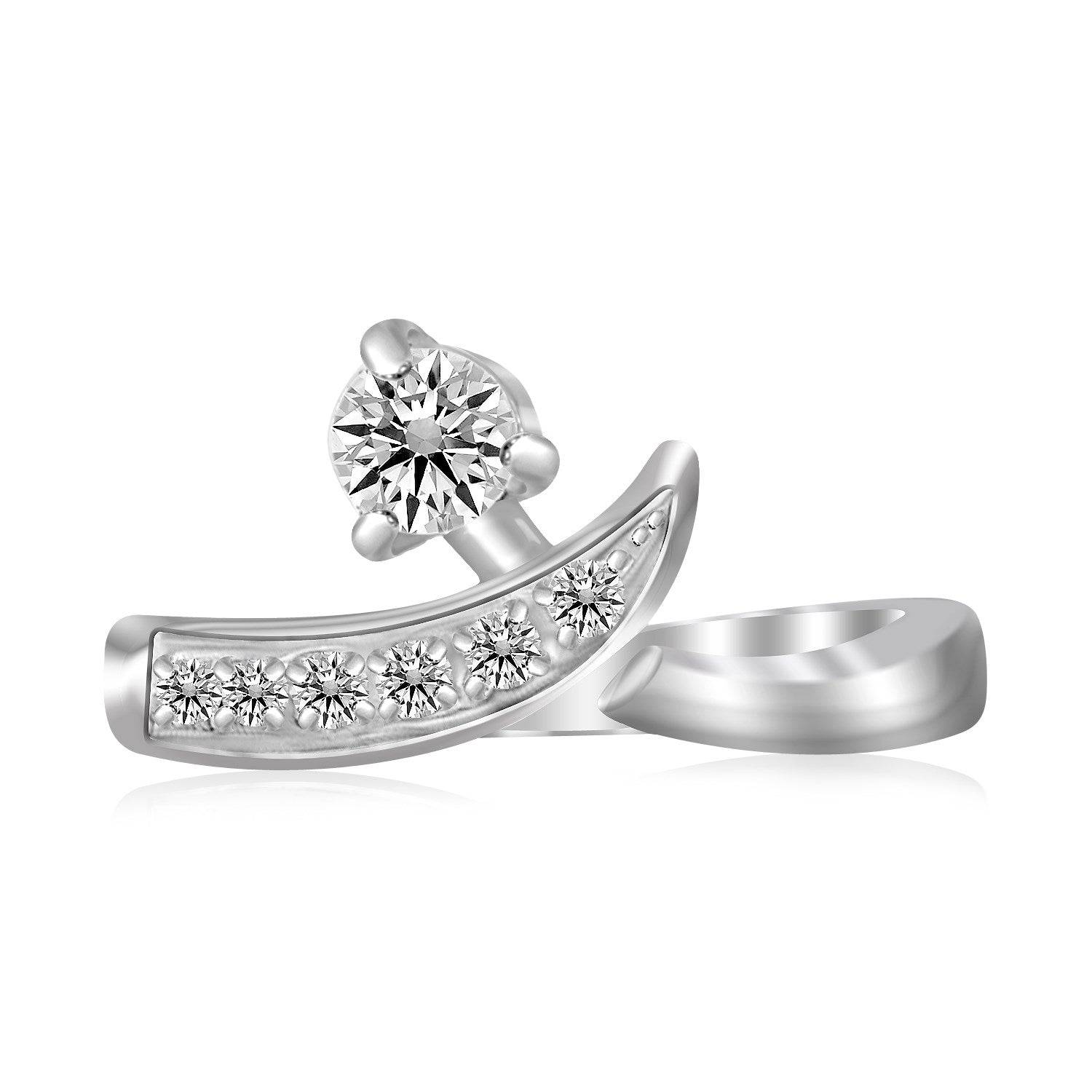 Sterling Silver Rhodium Plated Crossover Cubic Zirconia Accented Toe Ring - Forever in Harmony