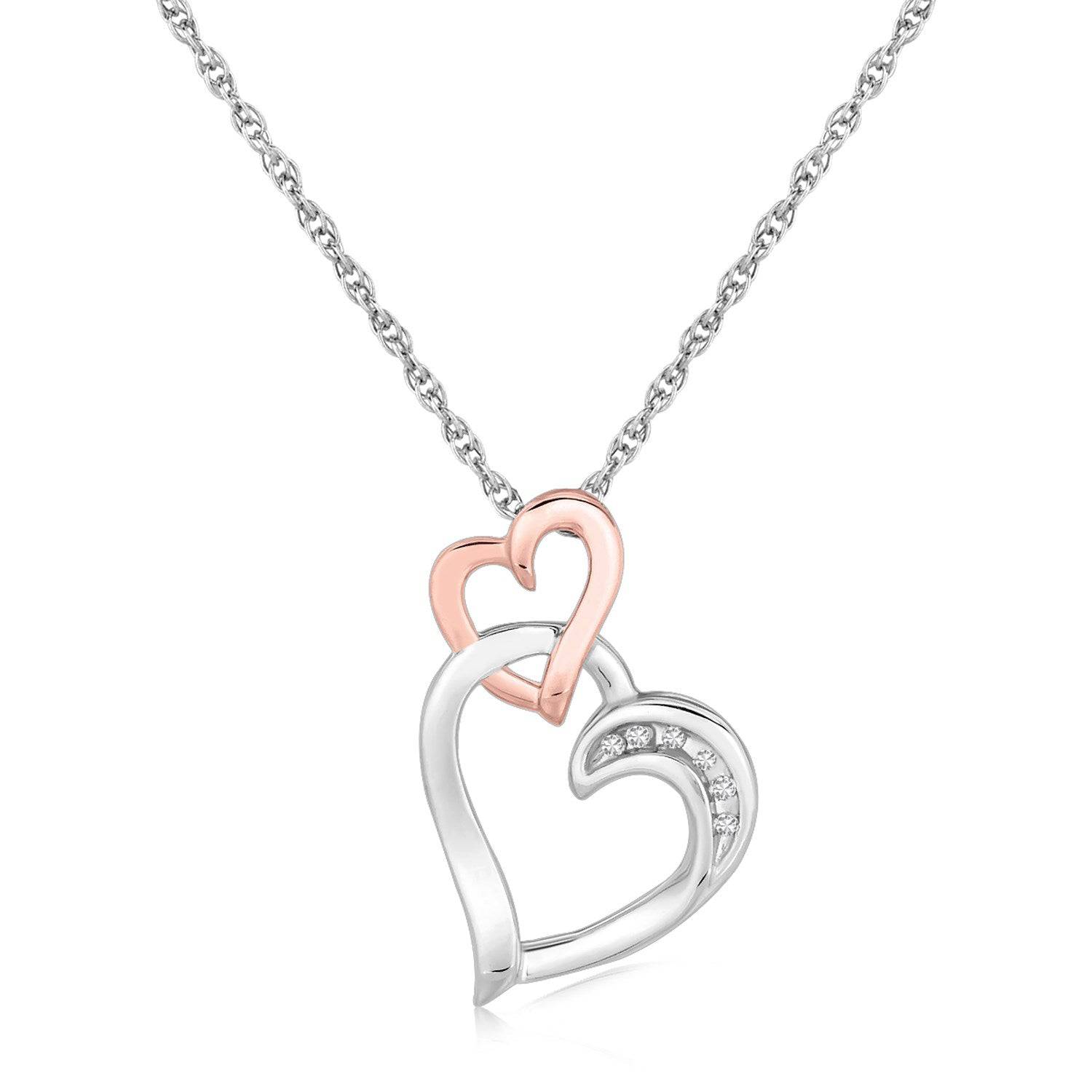 Sterling Silver Cascading Dual Heart Diamond Accented Pendant (.02 cttw) - Forever in Harmony