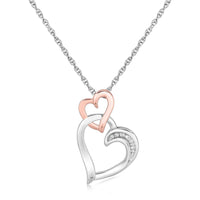 Sterling Silver Cascading Dual Heart Diamond Accented Pendant (.02 cttw) - Forever in Harmony