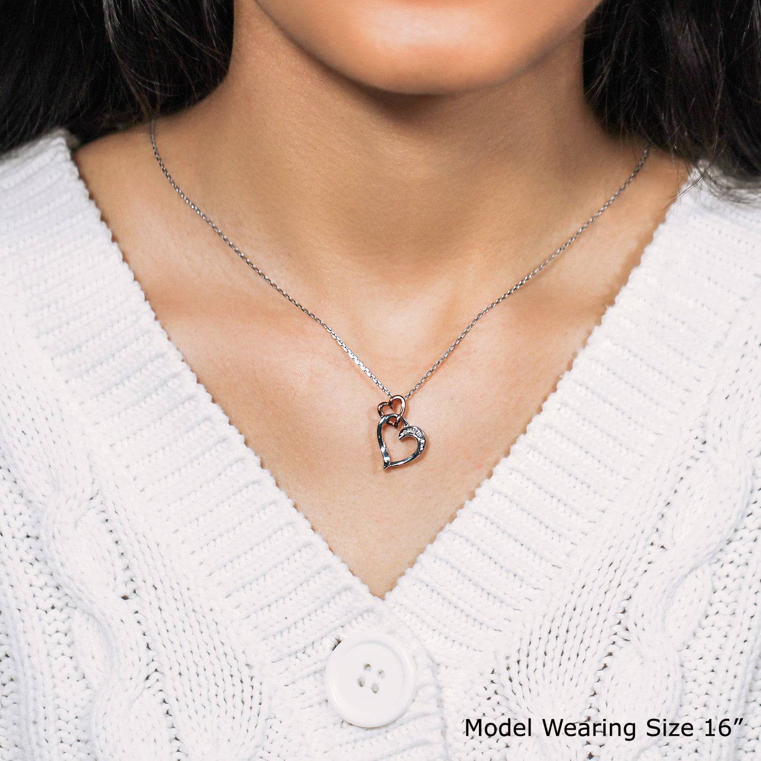 Sterling Silver Cascading Dual Heart Diamond Accented Pendant (.02 cttw) - Forever in Harmony