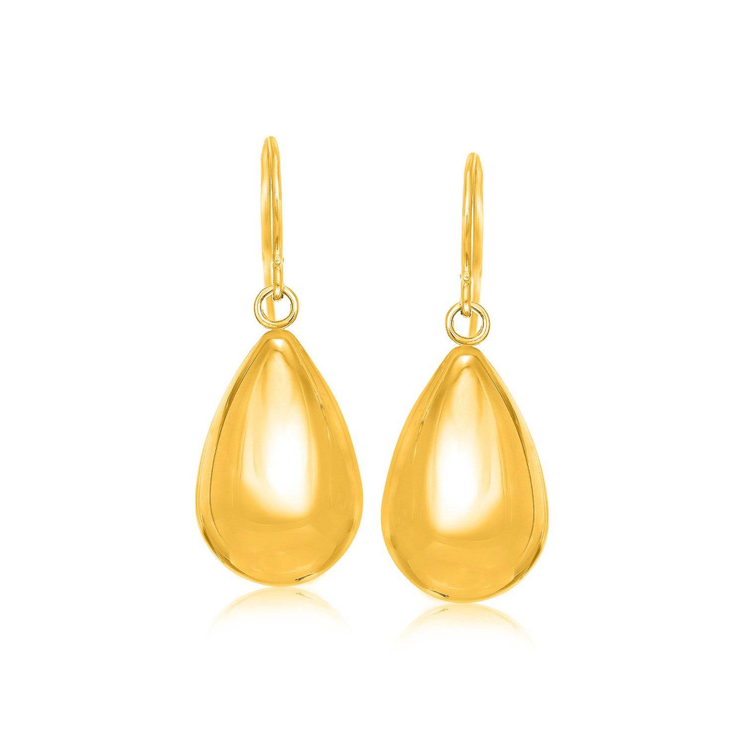 14k Yellow Gold Polished Teardrop Motif Drop Earrings - Forever in Harmony