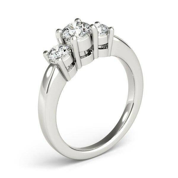 14k White Gold Timeless 3 Stone Round Diamond Engagement Ring (1 cttw) - Forever in Harmony