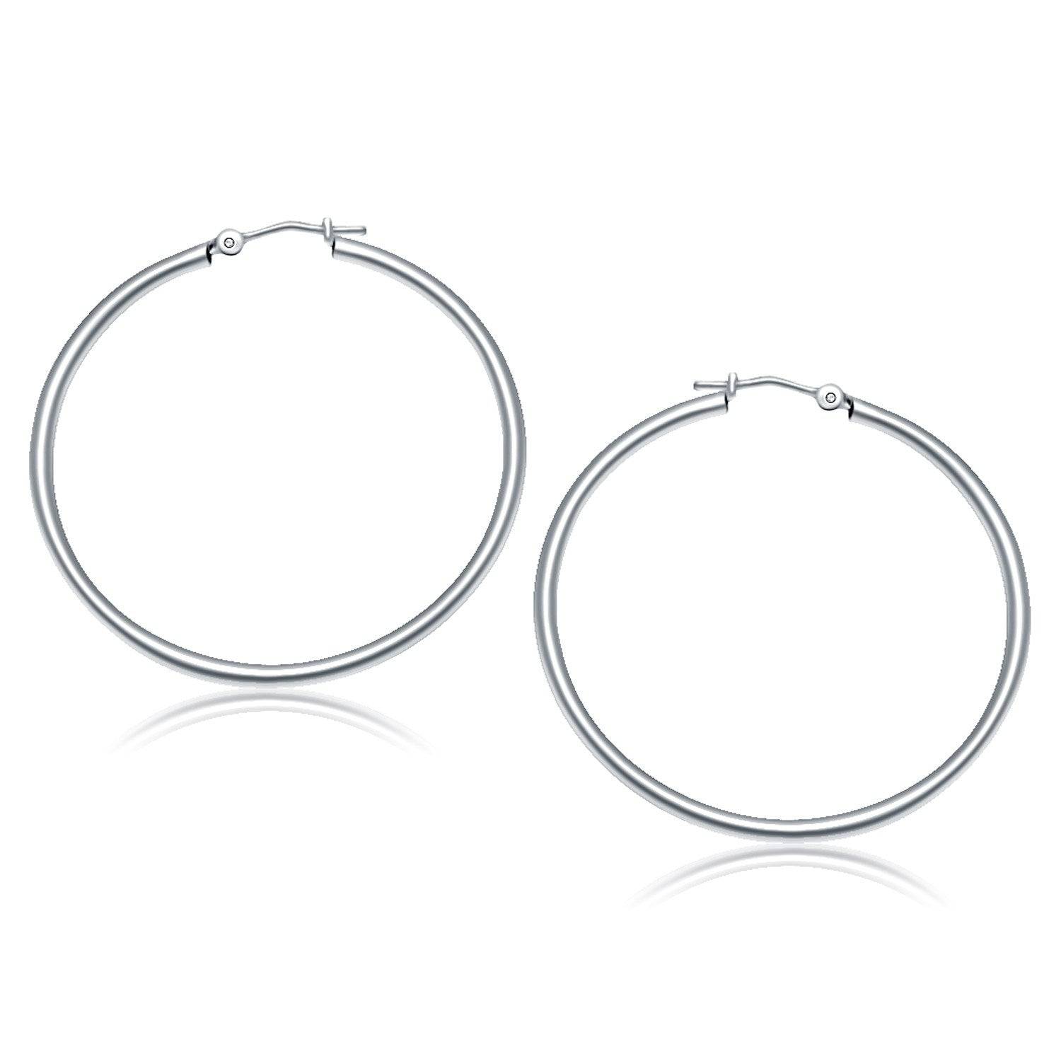 10k White Gold Polished Hoop Earrings (2x40 mm) - Forever in Harmony