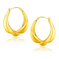 14K Yellow Gold Scallop Motif Graduated Oval Hoop Earrings - Forever in Harmony