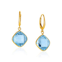 Drop Earrings with Blue Topaz Cushion Briolettes in 14k Yellow Gold - Forever in Harmony