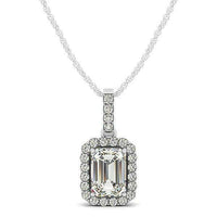 Halo Pendant With Emerald Center Diamond in 14k White Gold (1 1/5 cttw) - Forever in Harmony