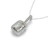 Halo Pendant With Emerald Center Diamond in 14k White Gold (1 1/5 cttw) - Forever in Harmony