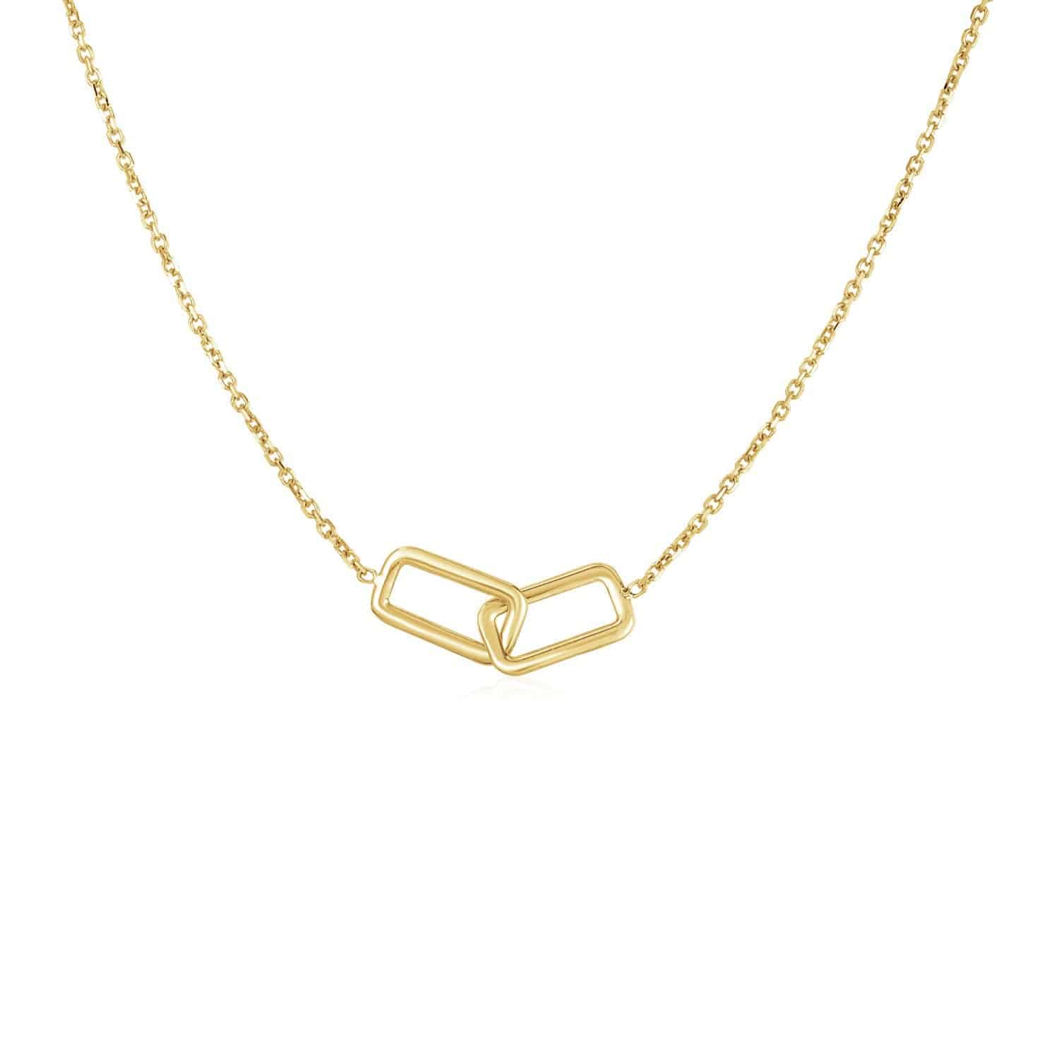 14k Yellow Gold Necklace with Interlocking Petite Rectangles |