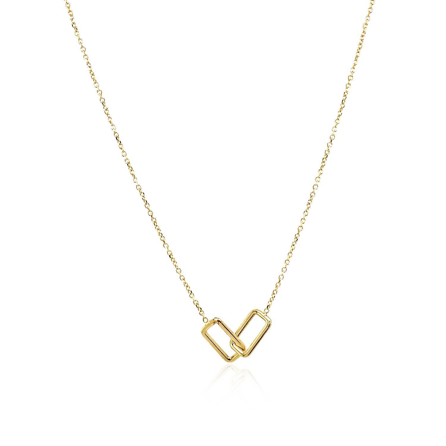 14k Yellow Gold Necklace with Interlocking Petite Rectangles |